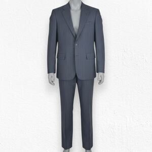 Vintage 80s Geoffrey Beene Gray Wool Pinstripe Suit USA Made Blazer Set Size 40R